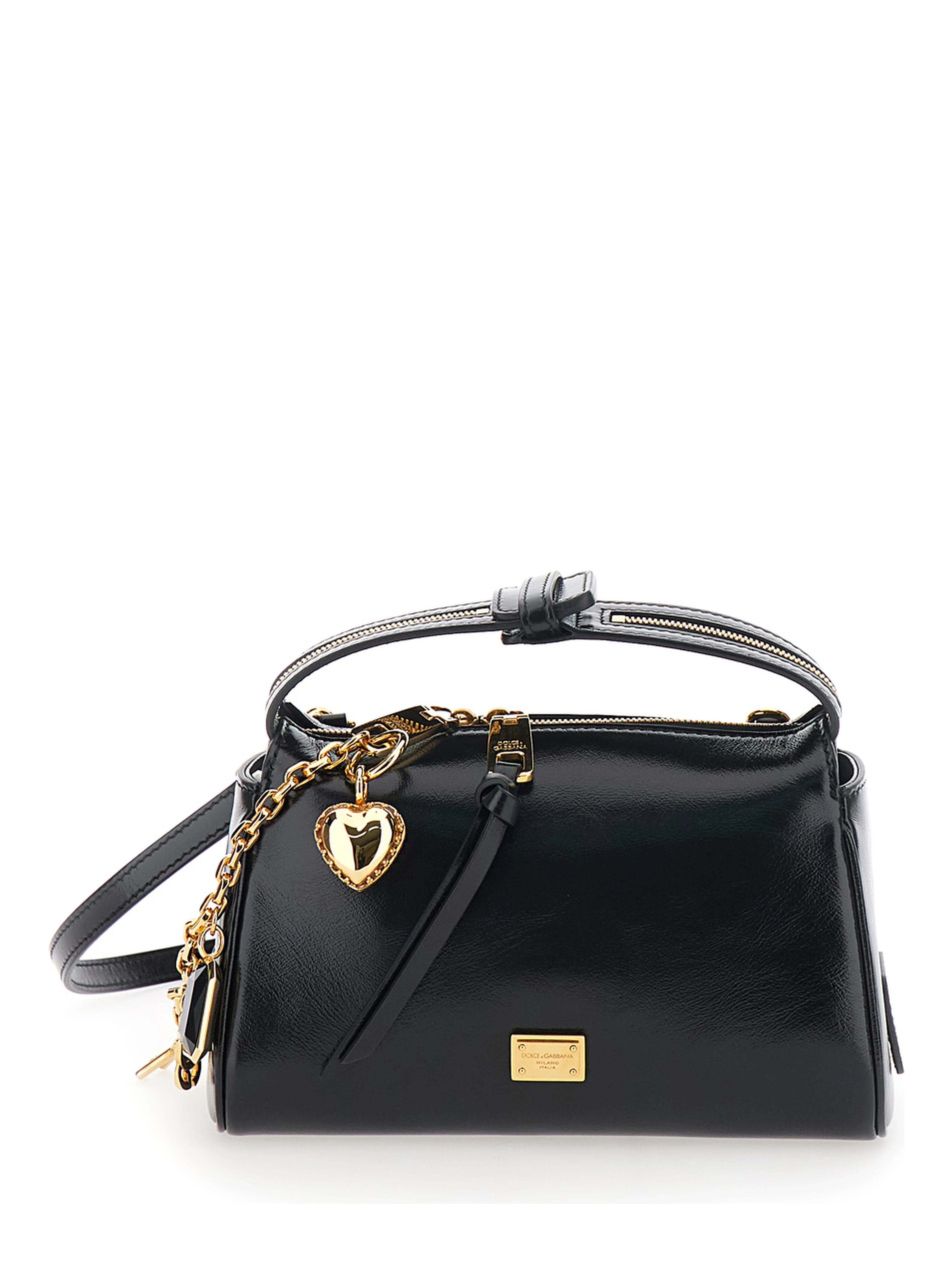 Vittoria Black Mini Handbag with Adjustable and Removable Shoulder Strap and Charm on the Front in Leather Woman
