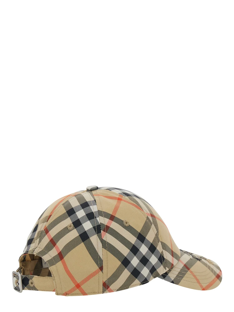 Beige Baseball Cap with All-Over Check Motif and EKD Embroidery on the Front in Fabric Man alternative