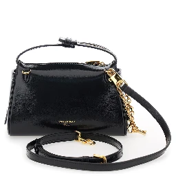 Vittoria Black Mini Handbag with Adjustable and Removable Shoulder Strap and Charm on the Front in Leather Woman