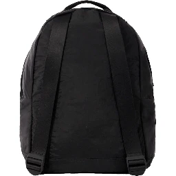 Black Backpack with Adjustable Shoulder Straps and Logo Patch on the Front in Tech Fabric Man
