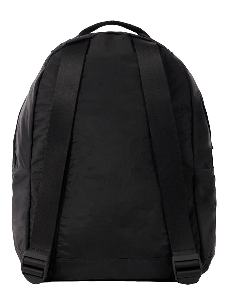 Black Backpack with Adjustable Shoulder Straps and Logo Patch on the Front in Tech Fabric Man alternative