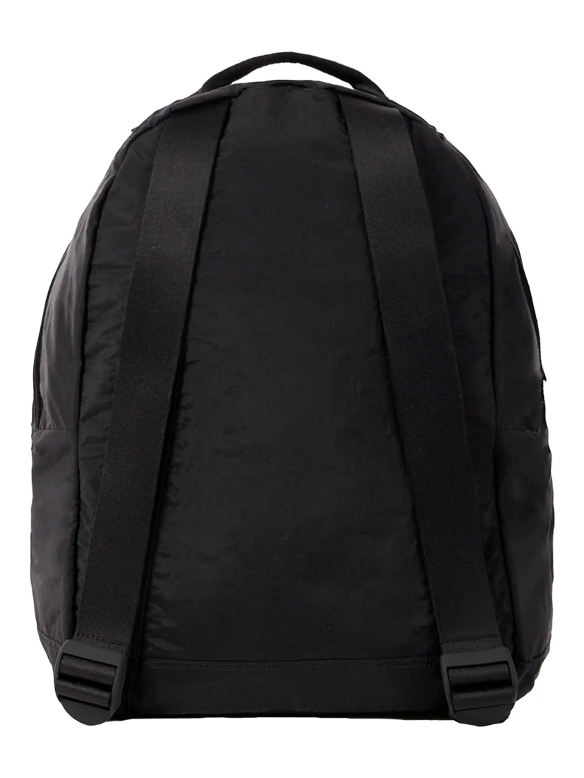 Black Backpack with Adjustable Shoulder Straps and Logo Patch on the Front in Tech Fabric Man