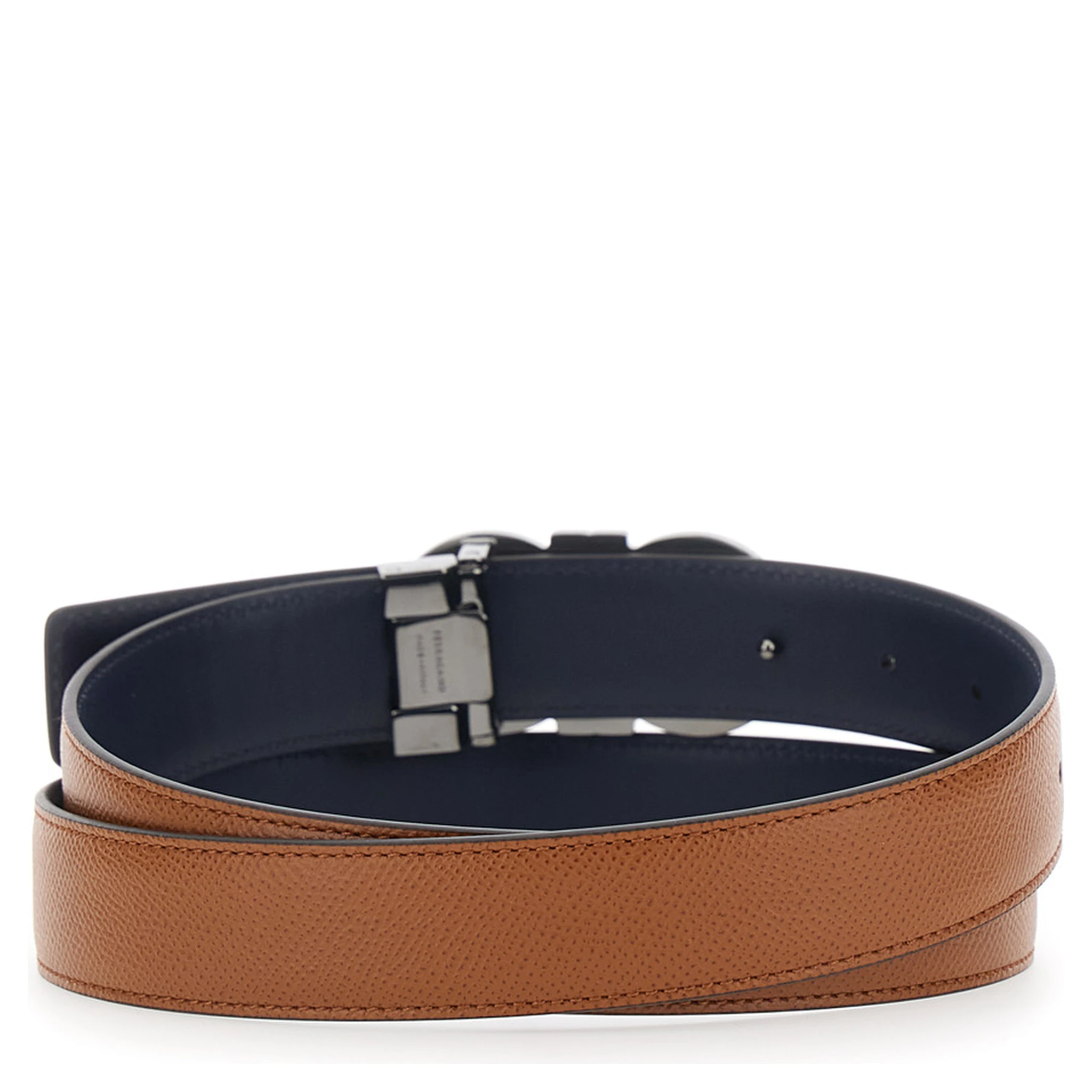 Beige Reversible Belt with Gancini Buckle in Hammered Leather Man