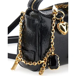Vittoria Black Mini Handbag with Adjustable and Removable Shoulder Strap and Charm on the Front in Leather Woman