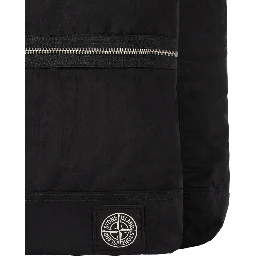 Black Backpack with Adjustable Shoulder Straps and Logo Patch on the Front in Tech Fabric Man