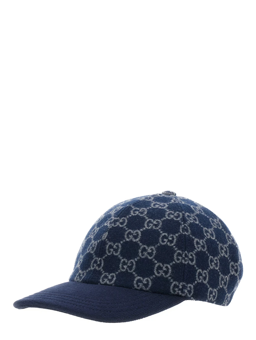 Blue Baseball Cap with GG Motif in Wool Man