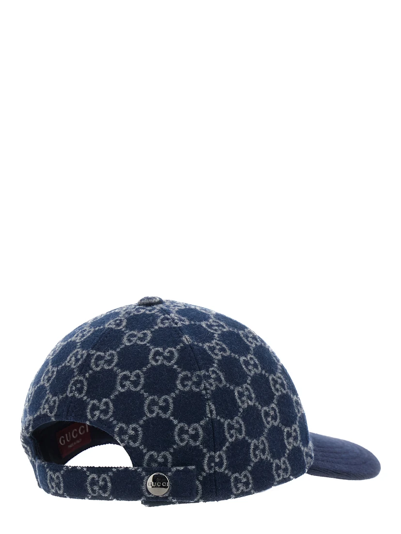 Blue Baseball Cap with GG Motif in Wool Man
