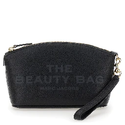 The Beauty Bag Black Clutch Bag with Logo Print on the Front in Leather Woman