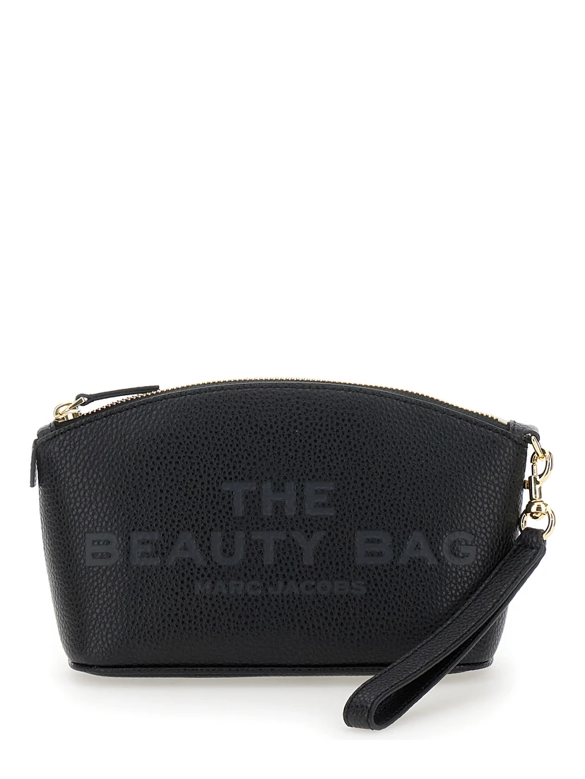The Beauty Bag Black Clutch Bag with Logo Print on the Front in Leather Woman