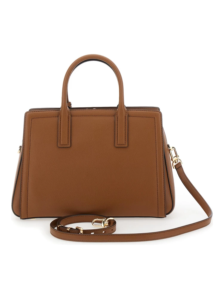 Brown Handbag with Metallic Lettering Logo and Pendant on the Front in Leather Woman alternative