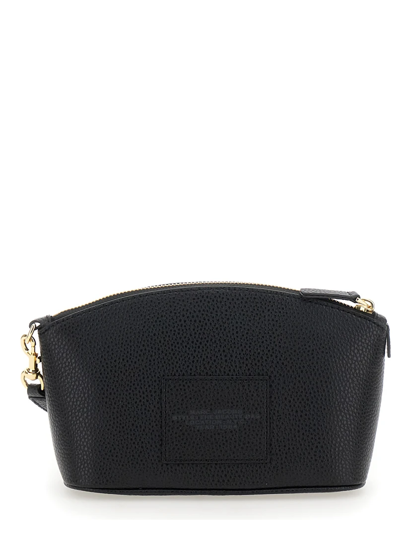 The Beauty Bag Black Clutch Bag with Logo Print on the Front in Leather Woman