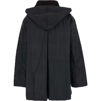 Dark Brown Jacket with All-Over Stripe Motif and Logo Patch on the Front in Waxed Cotton Woman