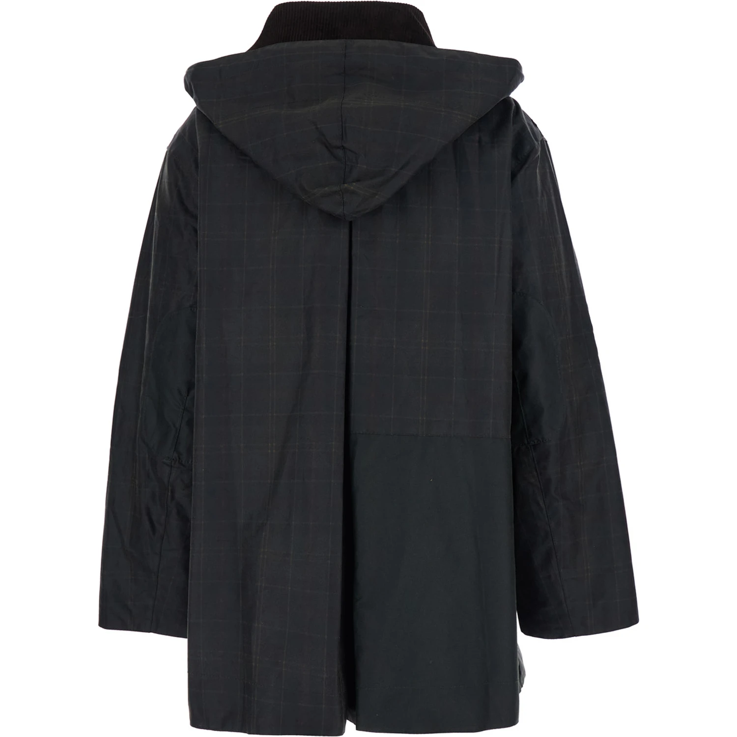 Dark Brown Jacket with All-Over Stripe Motif and Logo Patch on the Front in Waxed Cotton Woman