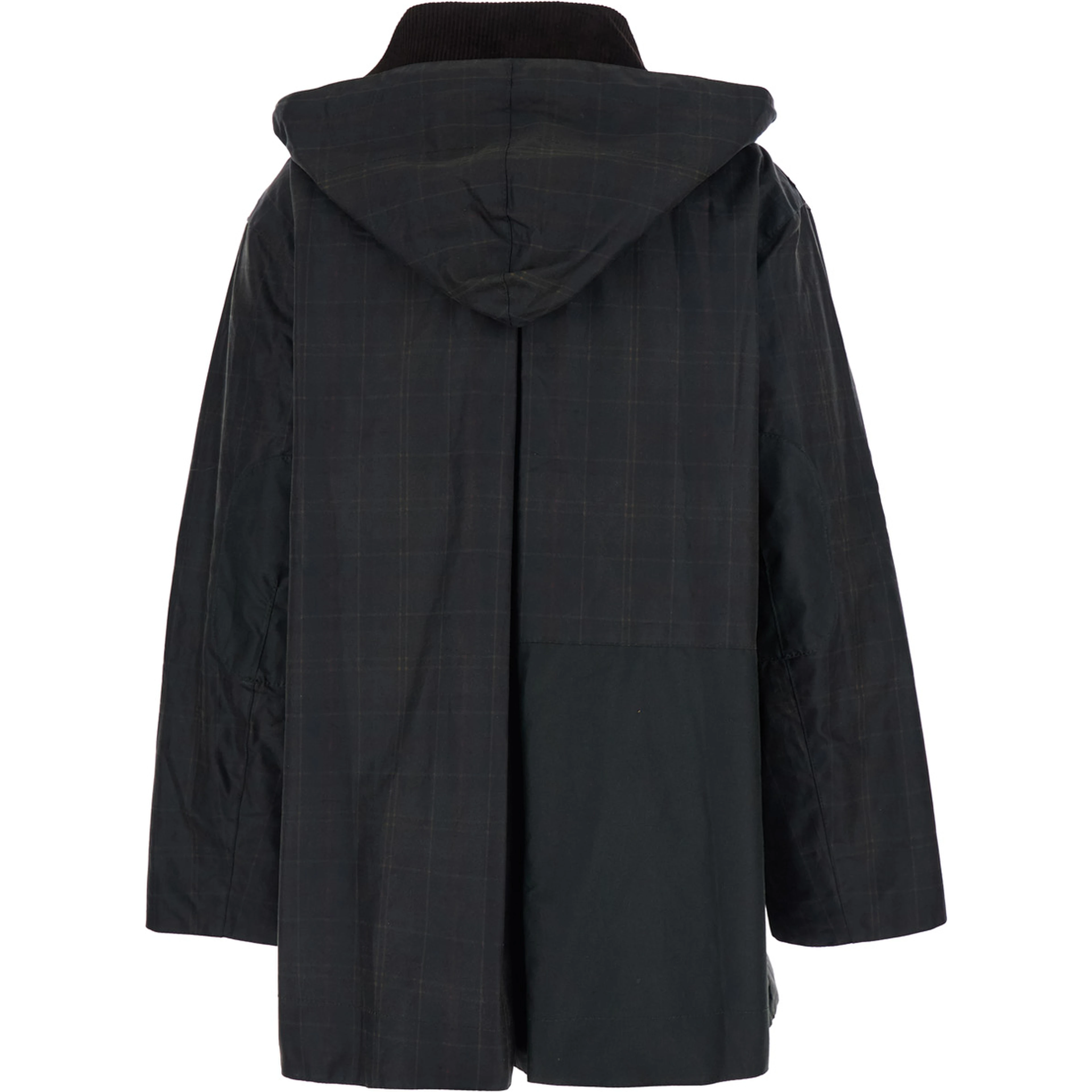 Dark Brown Jacket with All-Over Stripe Motif and Logo Patch on the Front in Waxed Cotton Woman