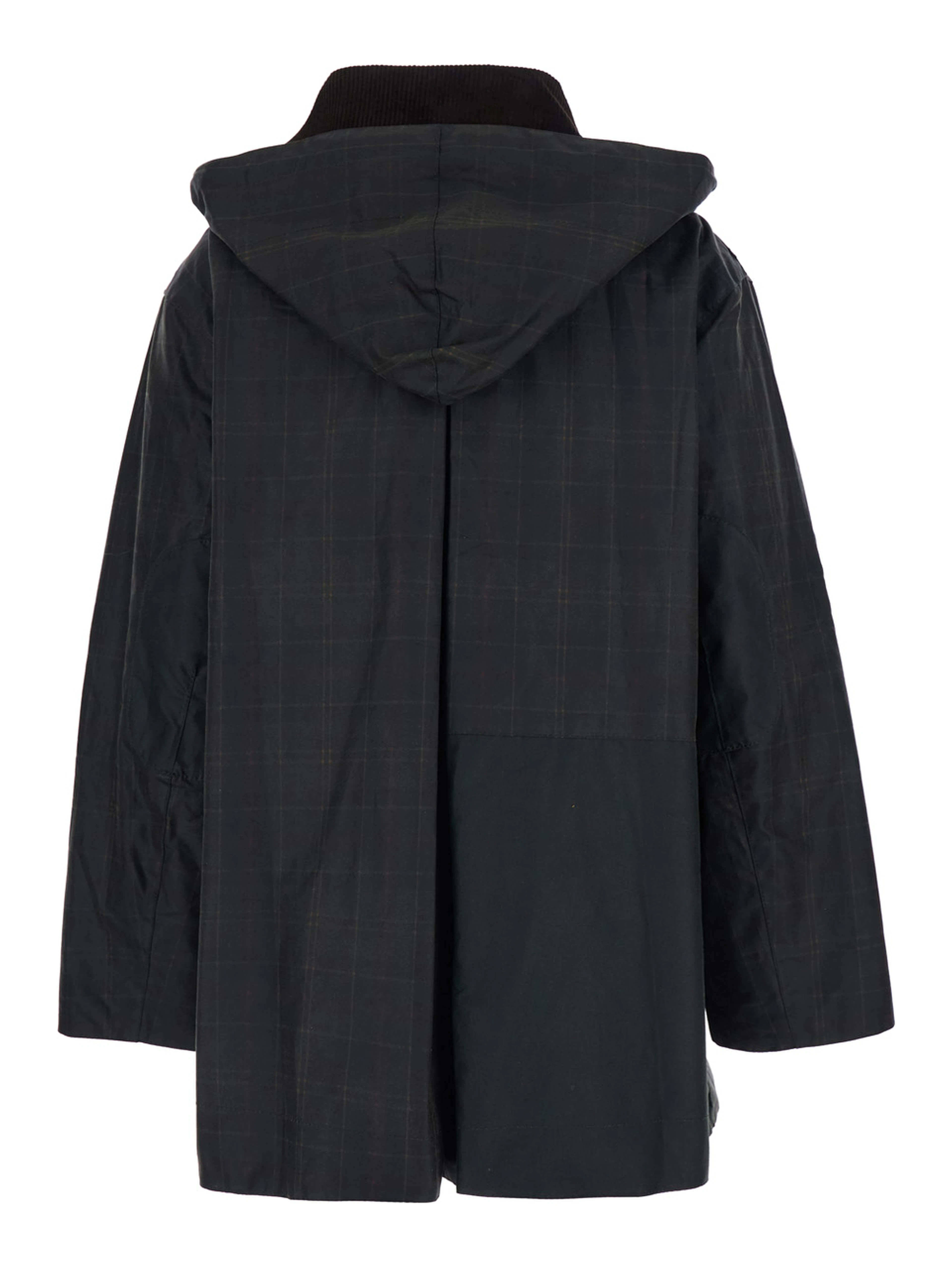 Dark Brown Jacket with All-Over Stripe Motif and Logo Patch on the Front in Waxed Cotton Woman