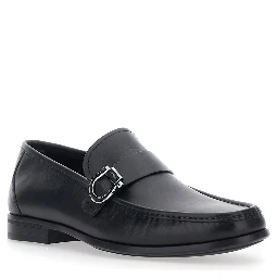 Caspian Black Loafers with Gancino Plaque on the Side in Leather Man