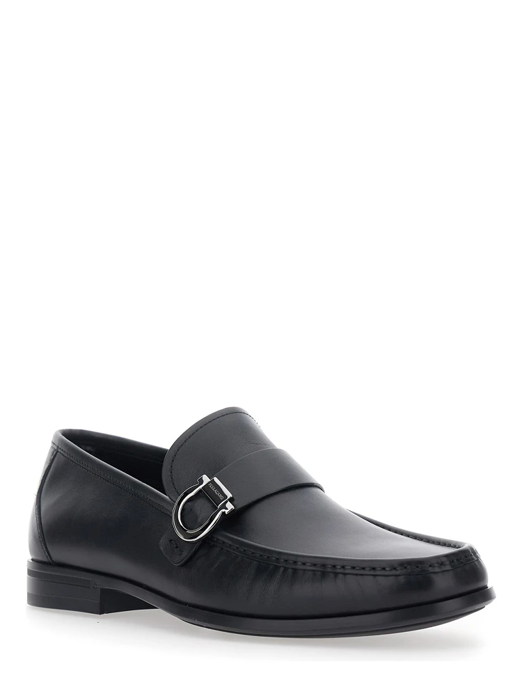 Caspian Black Loafers with Gancino Plaque on the Side in Leather Man