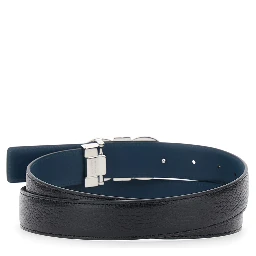 Black Reversible Belt with Gancini Buckle in Hammered Leather Man