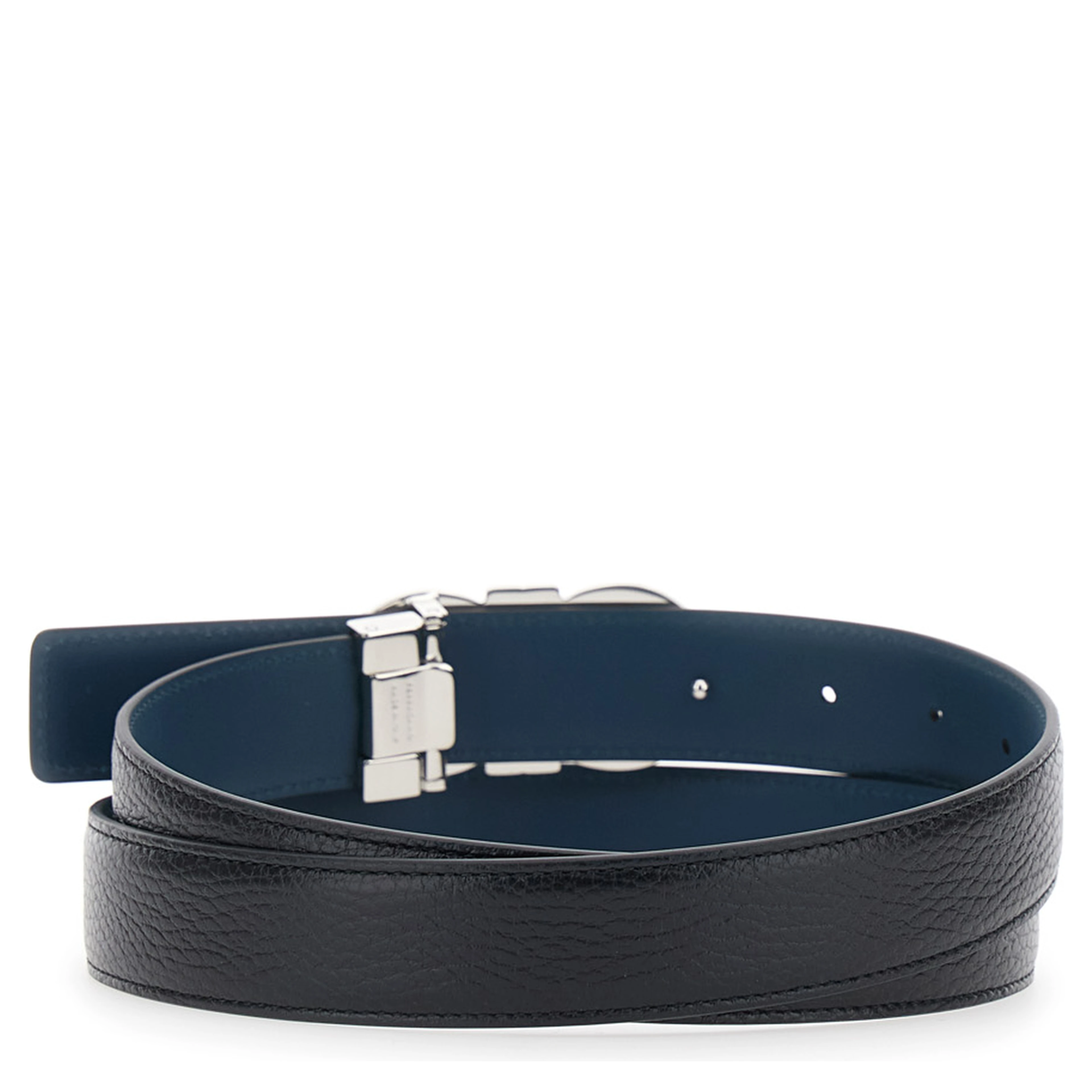 Black Reversible Belt with Gancini Buckle in Hammered Leather Man