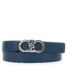 Black Reversible Belt with Gancini Buckle in Hammered Leather Man