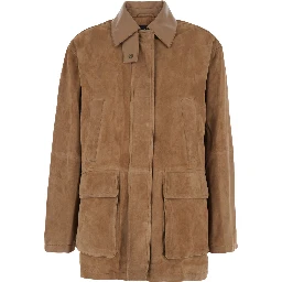 Kaylee Beige Jacket with Button-Up Collar and Front Patch Pockets in Suede Woman