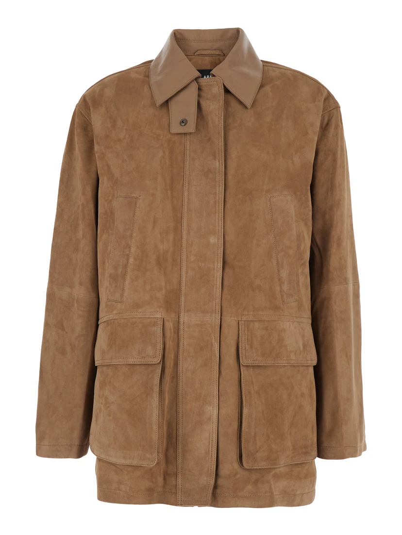 Kaylee Beige Jacket with Button-Up Collar and Front Patch Pockets in Suede Woman