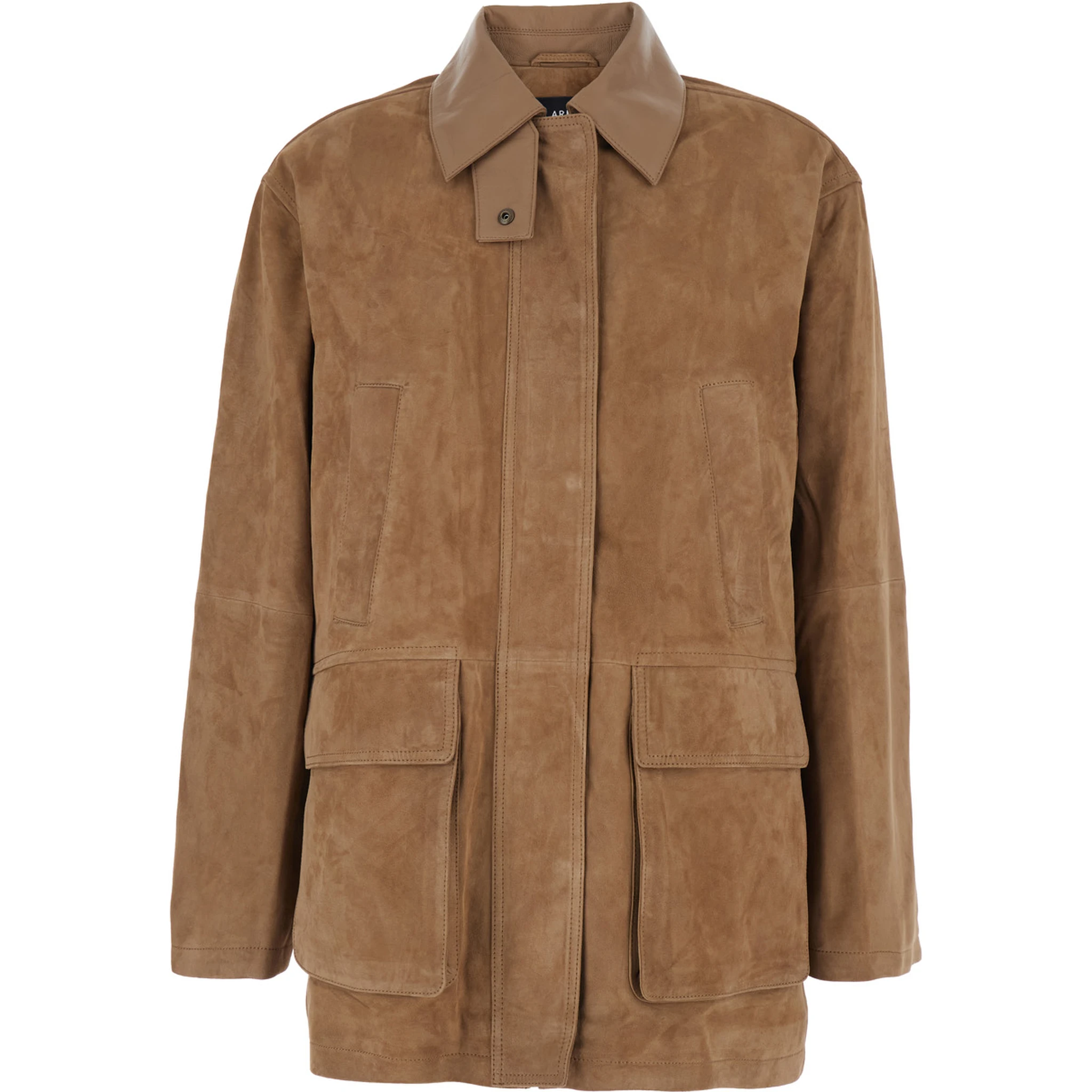 Kaylee Beige Jacket with Button-Up Collar and Front Patch Pockets in Suede Woman