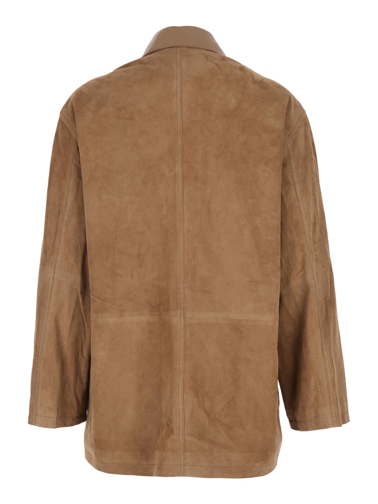 Kaylee Beige Jacket with Button-Up Collar and Front Patch Pockets in Suede Woman alternative