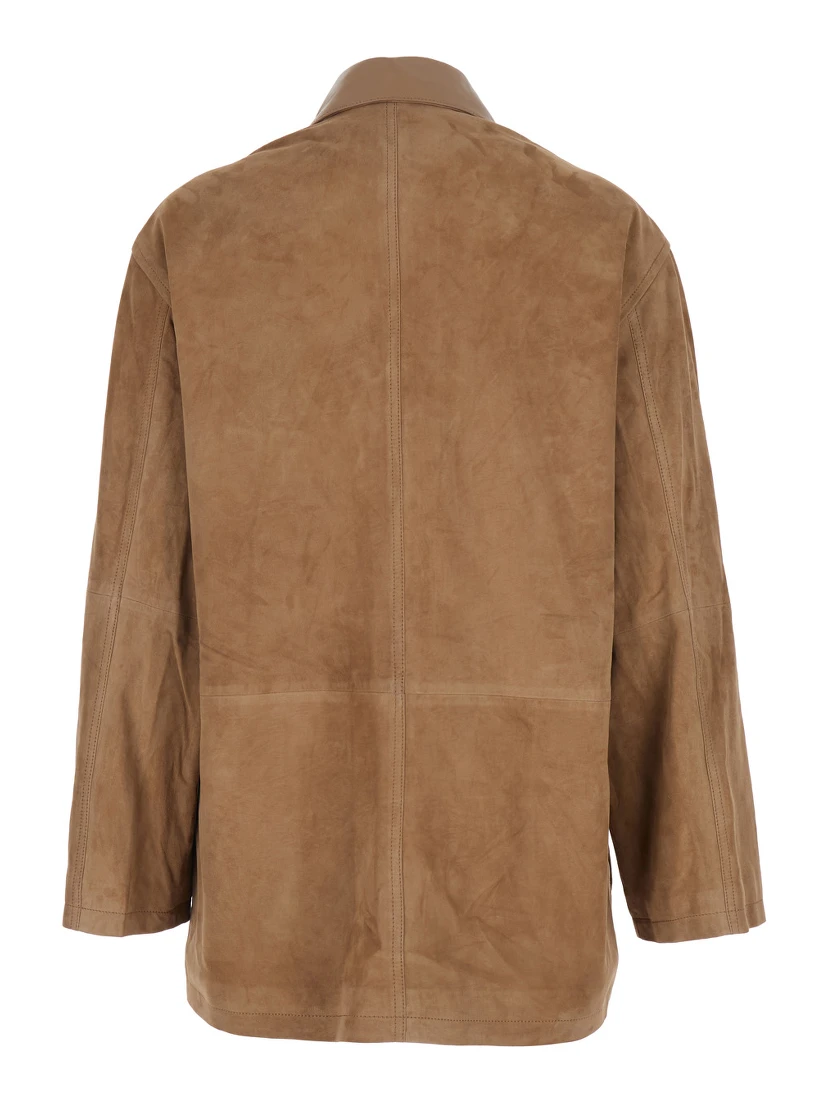 Kaylee Beige Jacket with Button-Up Collar and Front Patch Pockets in Suede Woman