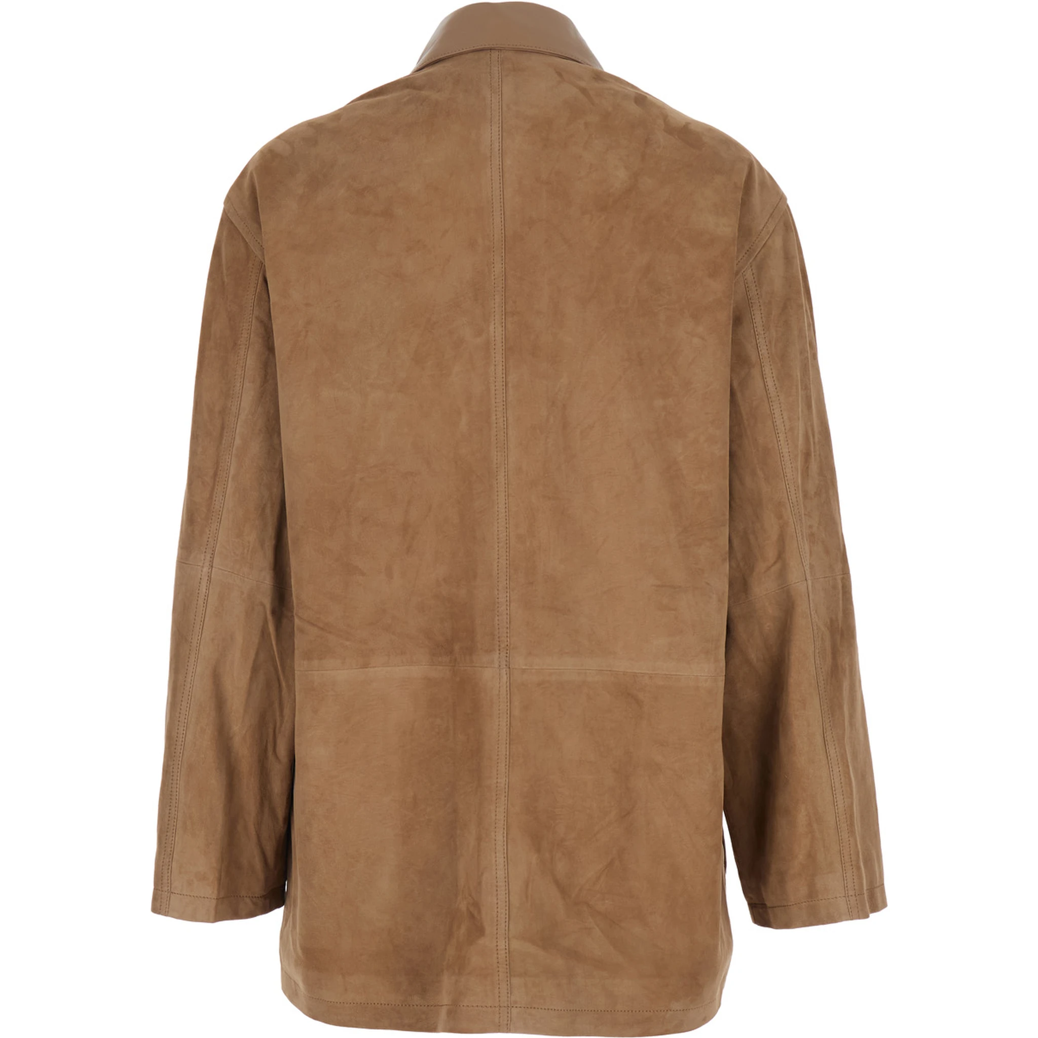 Kaylee Beige Jacket with Button-Up Collar and Front Patch Pockets in Suede Woman