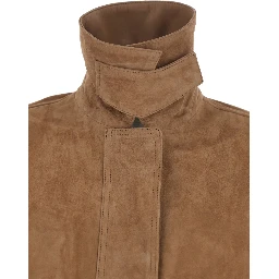 Kaylee Beige Jacket with Button-Up Collar and Front Patch Pockets in Suede Woman