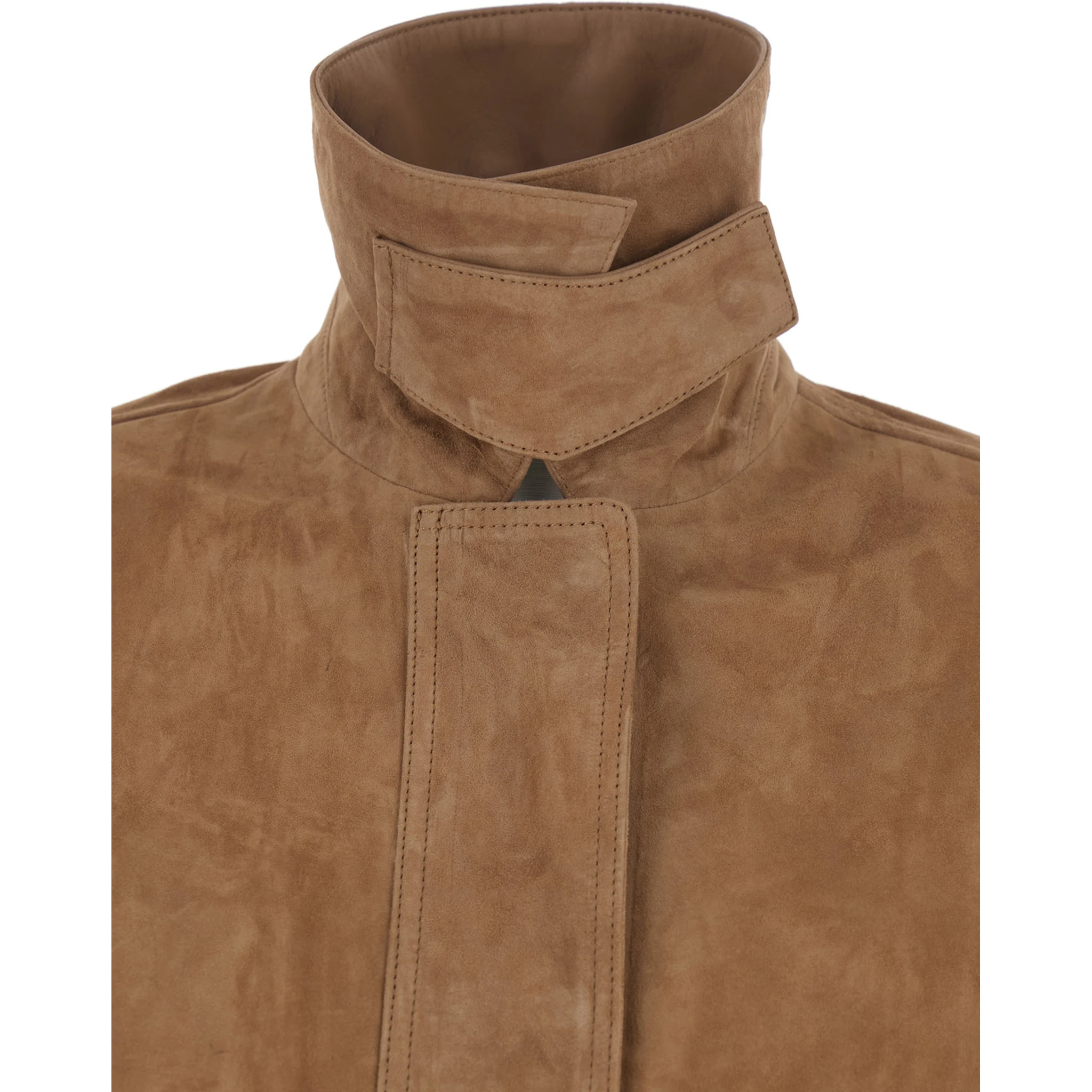 Kaylee Beige Jacket with Button-Up Collar and Front Patch Pockets in Suede Woman