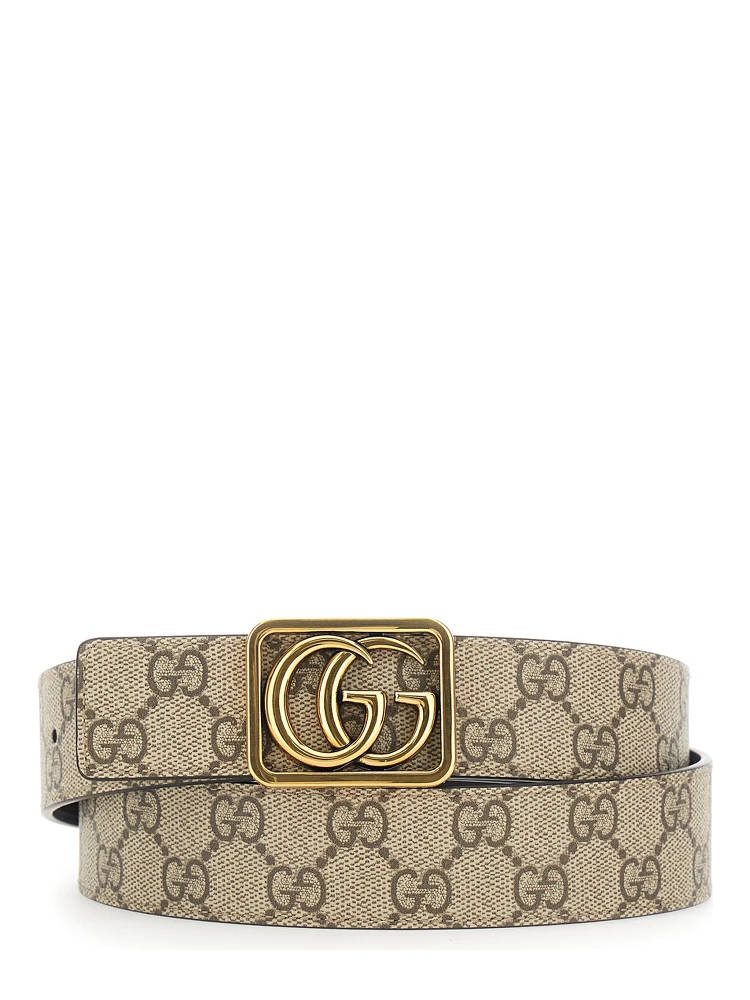 GG Marmont Beige Reversible Belt with GG Buckle Closure in GG Canvas and Leather Man