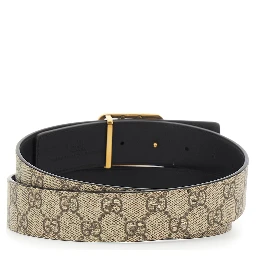 GG Marmont Beige Reversible Belt with GG Buckle Closure in GG Canvas and Leather Man