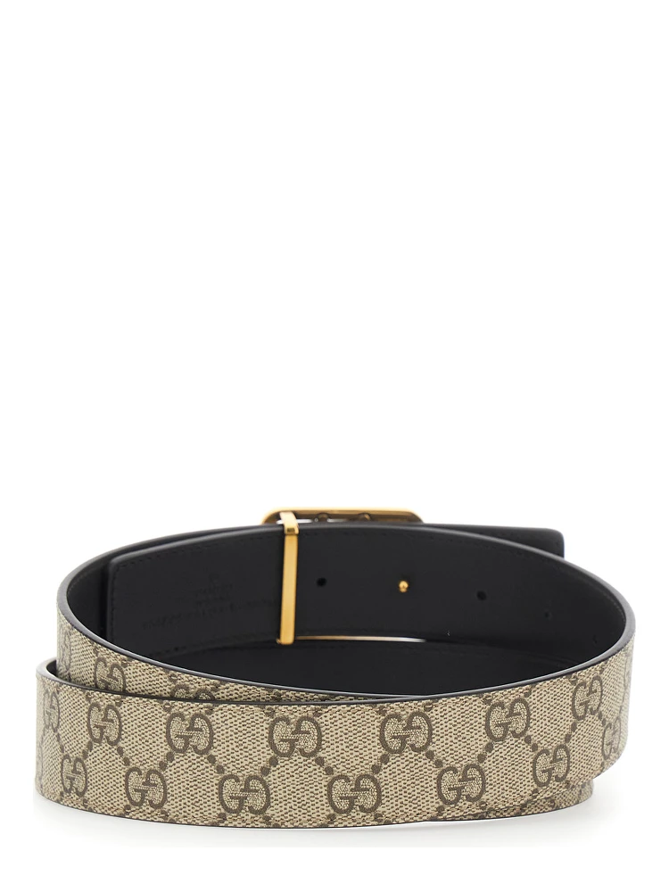 GG Marmont Beige Reversible Belt with GG Buckle Closure in GG Canvas and Leather Man alternative