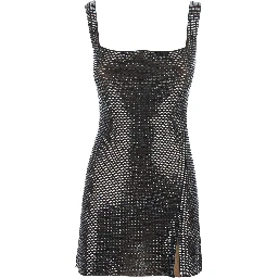 GUNMETAL RHINESTONE MESH MINI DRESS