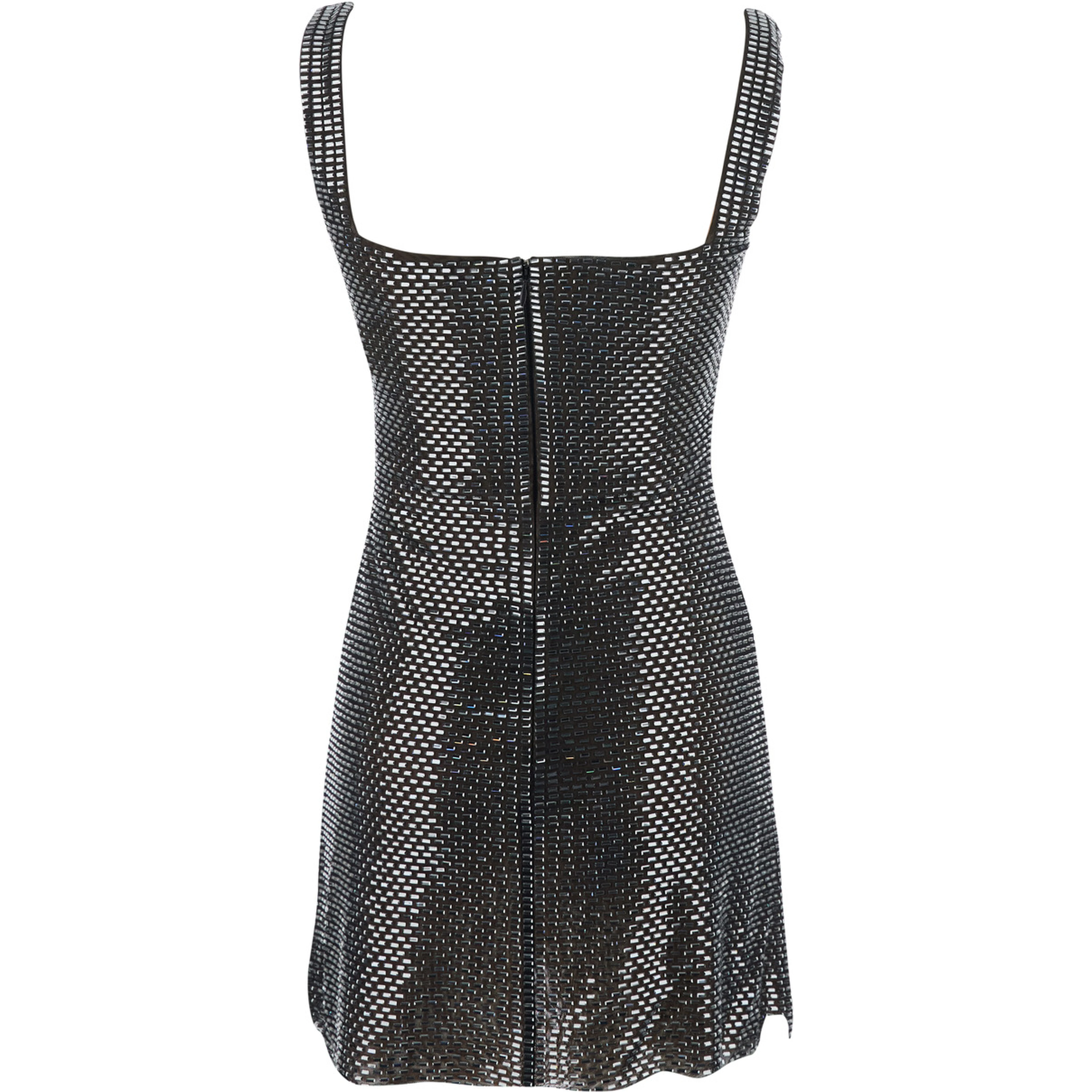 GUNMETAL RHINESTONE MESH MINI DRESS