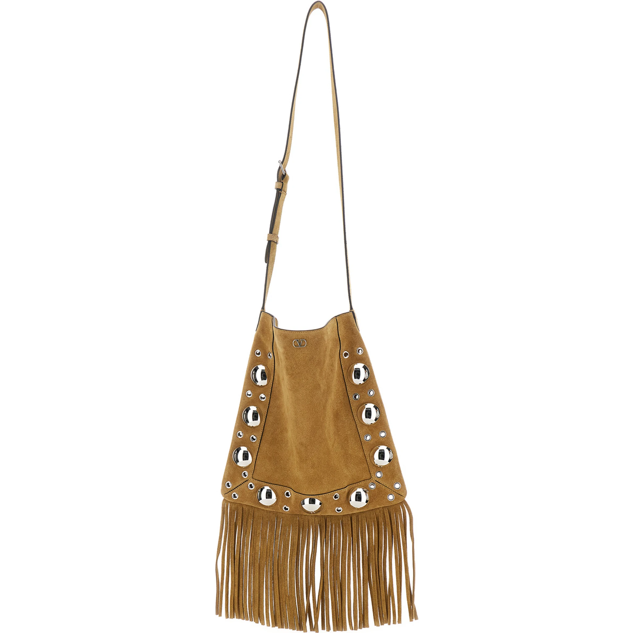 Nellcote Beige Shoulder Bag with Adjustable Shoulder Strap and Stud Embellishments in Suede Man