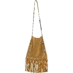 Nellcote Beige Shoulder Bag with Adjustable Shoulder Strap and Stud Embellishments in Suede Man