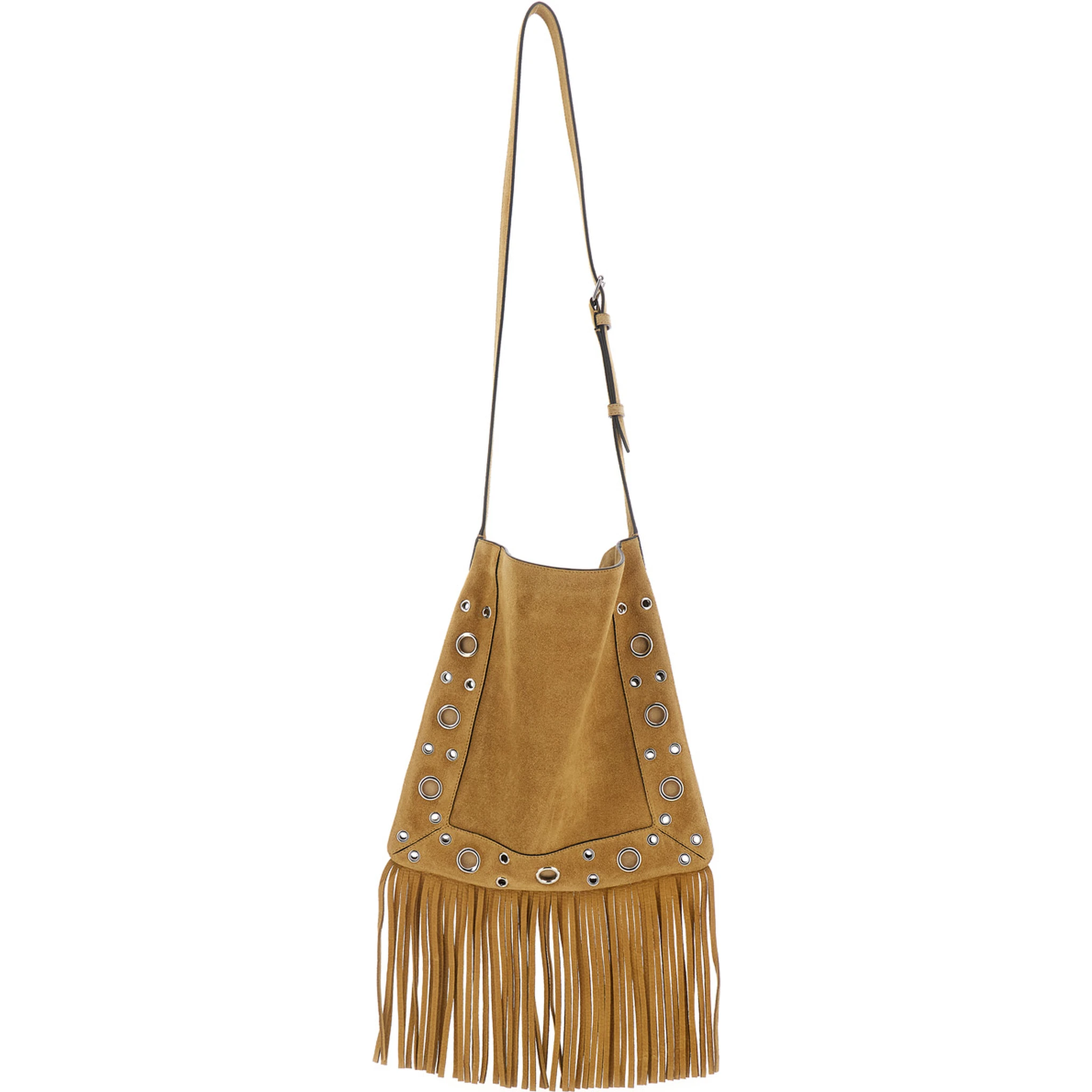 Nellcote Beige Shoulder Bag with Adjustable Shoulder Strap and Stud Embellishments in Suede Man