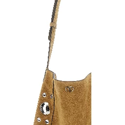 Nellcote Beige Shoulder Bag with Adjustable Shoulder Strap and Stud Embellishments in Suede Man