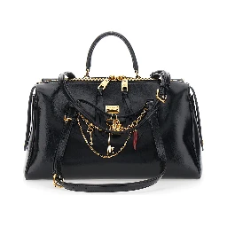 Vittoria Black Shoulder Bag with Chain Detail and Charms on the Front in Leather Woman