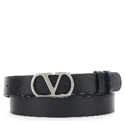 Black Reversible Belt with VLogo Buckle Closure in Leather Man