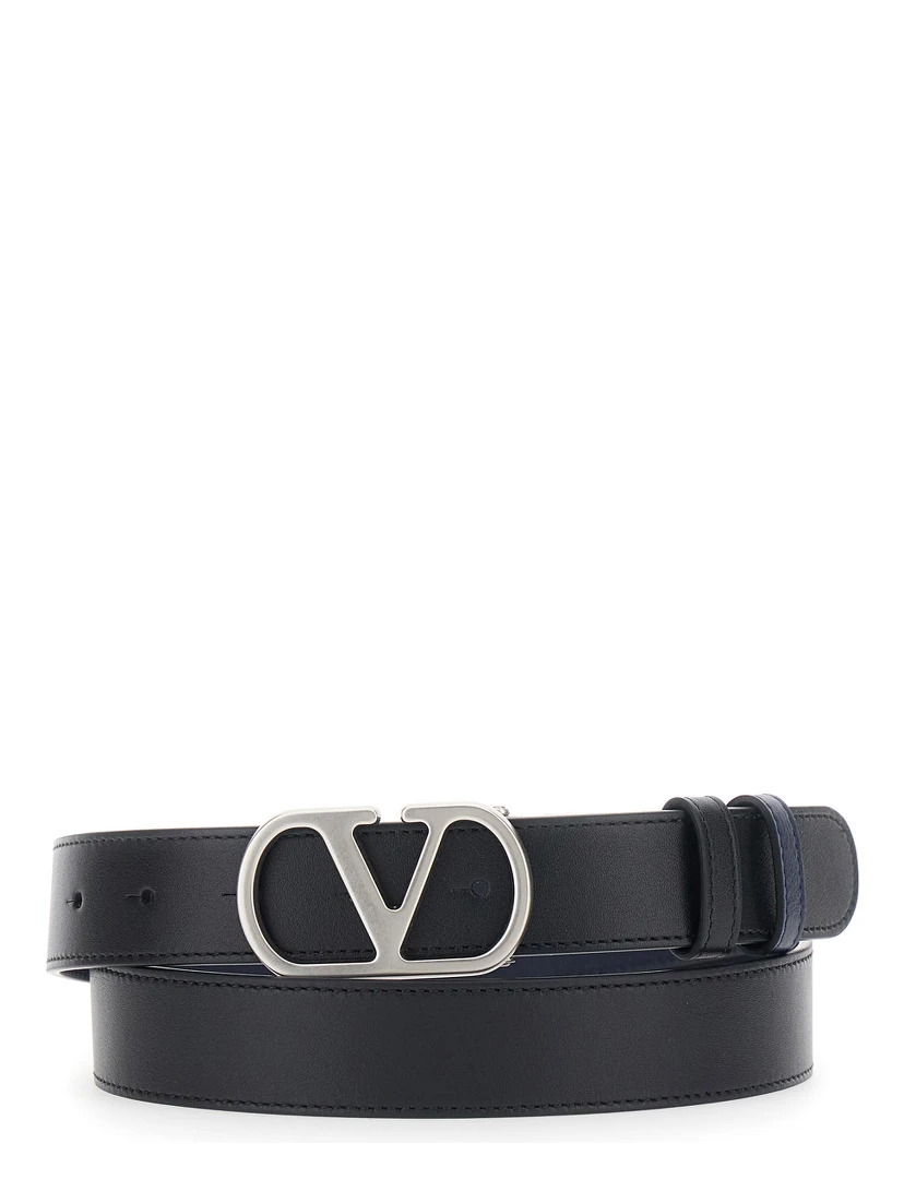 Black Reversible Belt with VLogo Buckle Closure in Leather Man