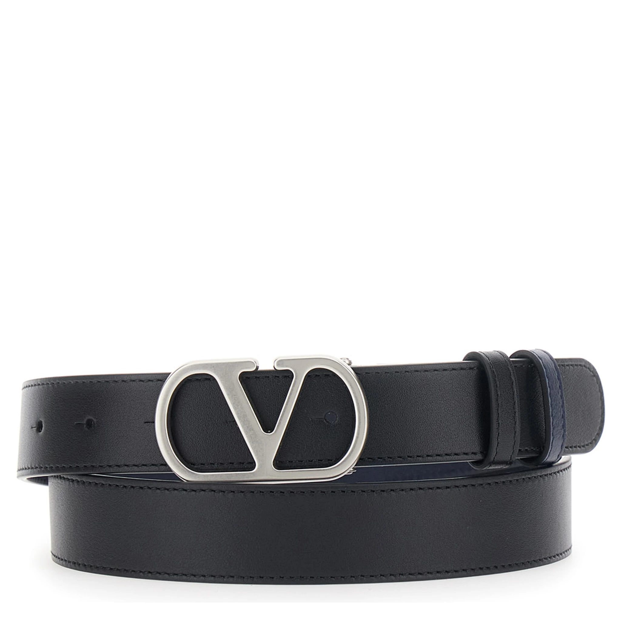 Black Reversible Belt with VLogo Buckle Closure in Leather Man