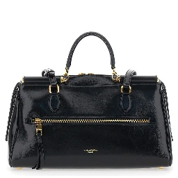 Vittoria Black Shoulder Bag with Chain Detail and Charms on the Front in Leather Woman