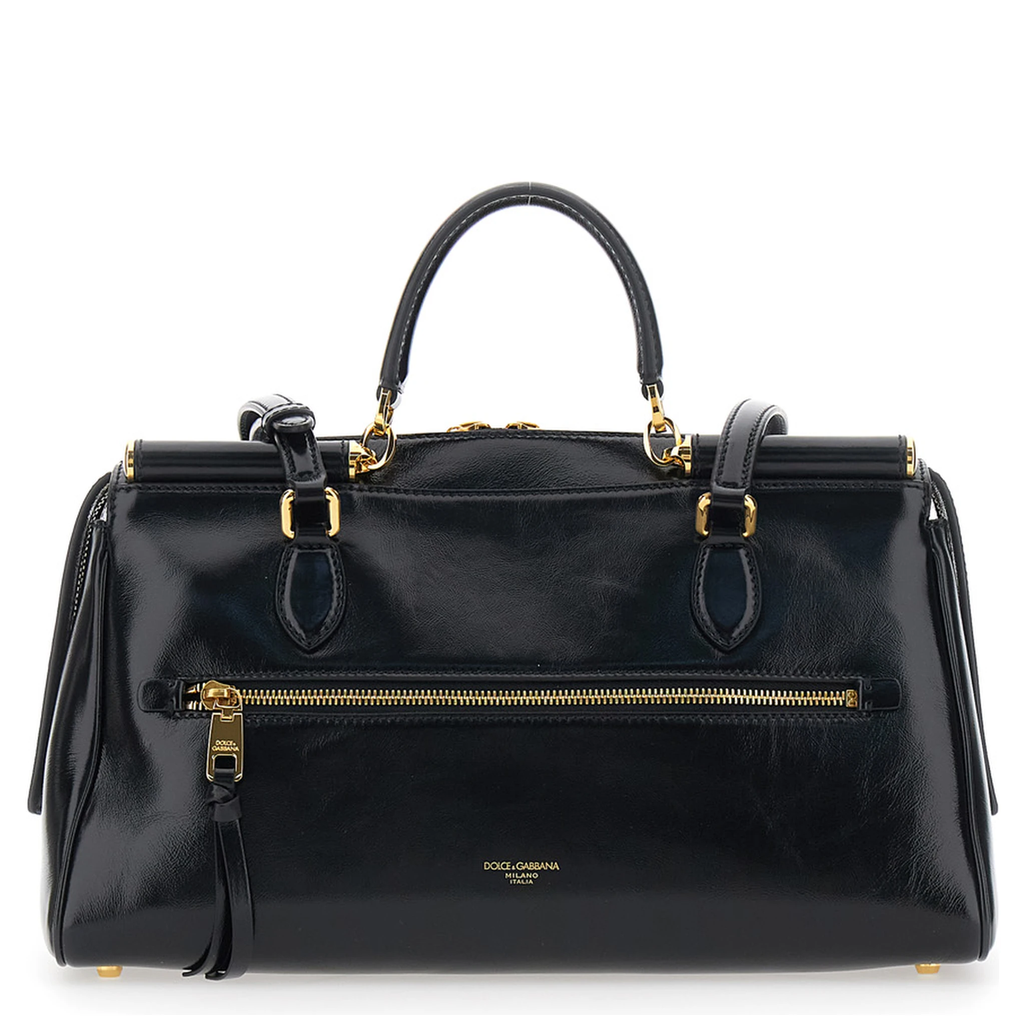 Vittoria Black Shoulder Bag with Chain Detail and Charms on the Front in Leather Woman