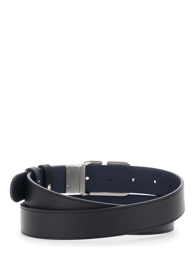 Black Reversible Belt with VLogo Buckle Closure in Leather Man