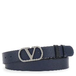 Black Reversible Belt with VLogo Buckle Closure in Leather Man