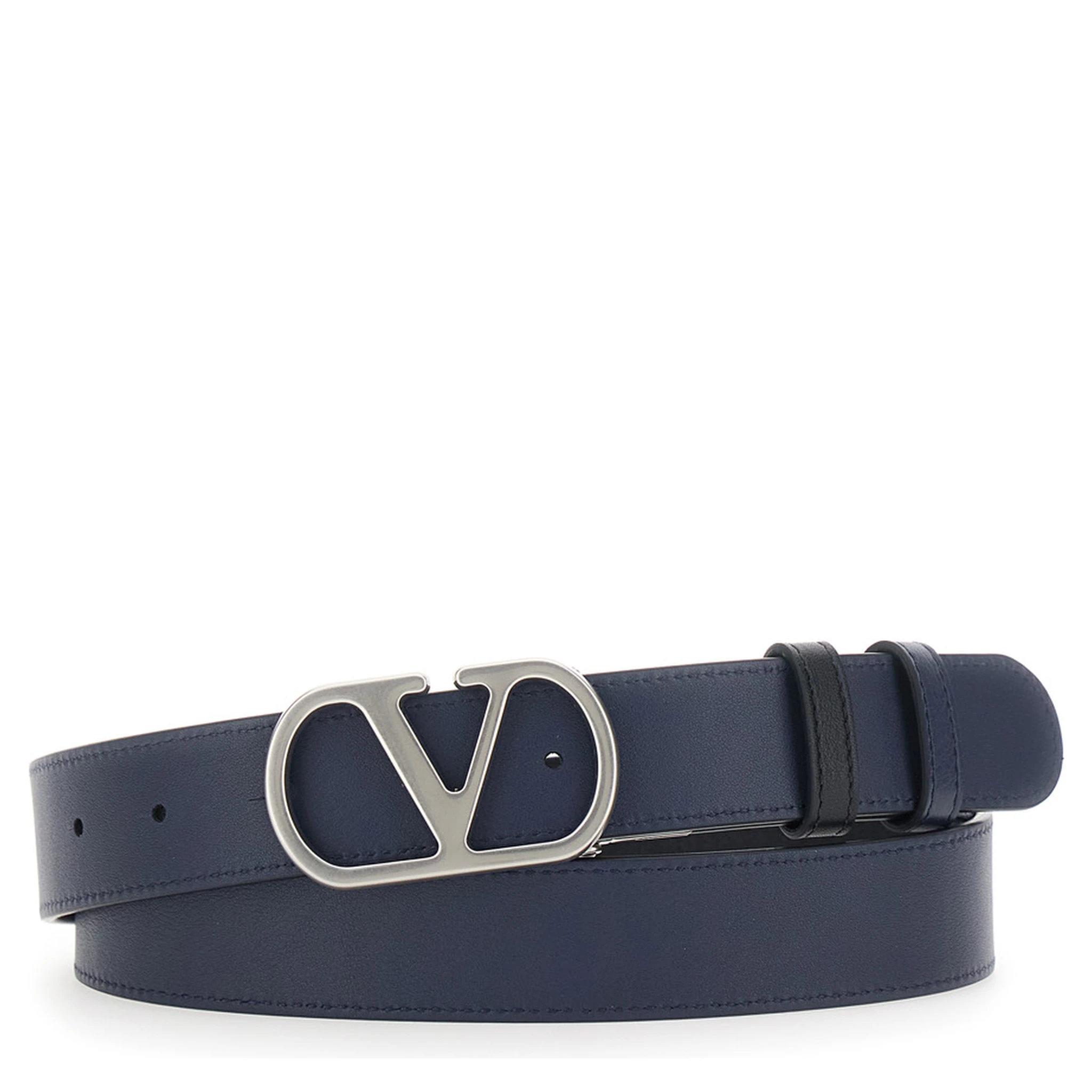 Black Reversible Belt with VLogo Buckle Closure in Leather Man